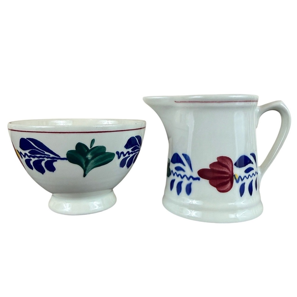 VTG Boch Belgium Boerenbont Handpainted Audrey Floral Sugar & Creamer